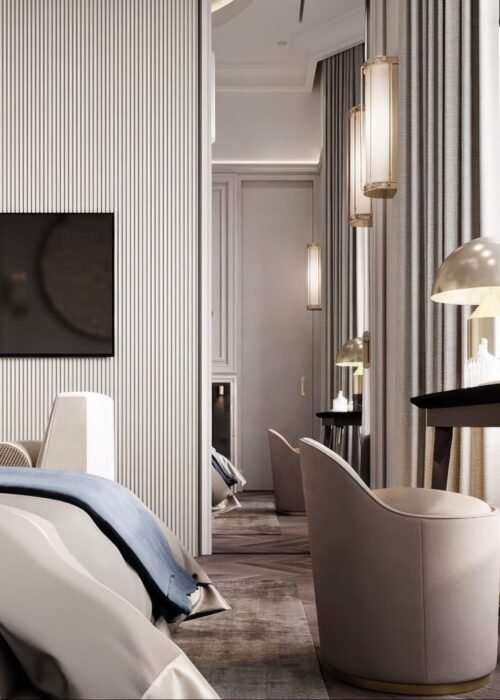 hotel-room-with-bed-lamp-wall